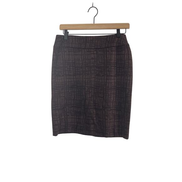 Halogen Brown Mixed Media Print Sz 4 Straight Pencil Printed Skirt - Picture 1 of 7